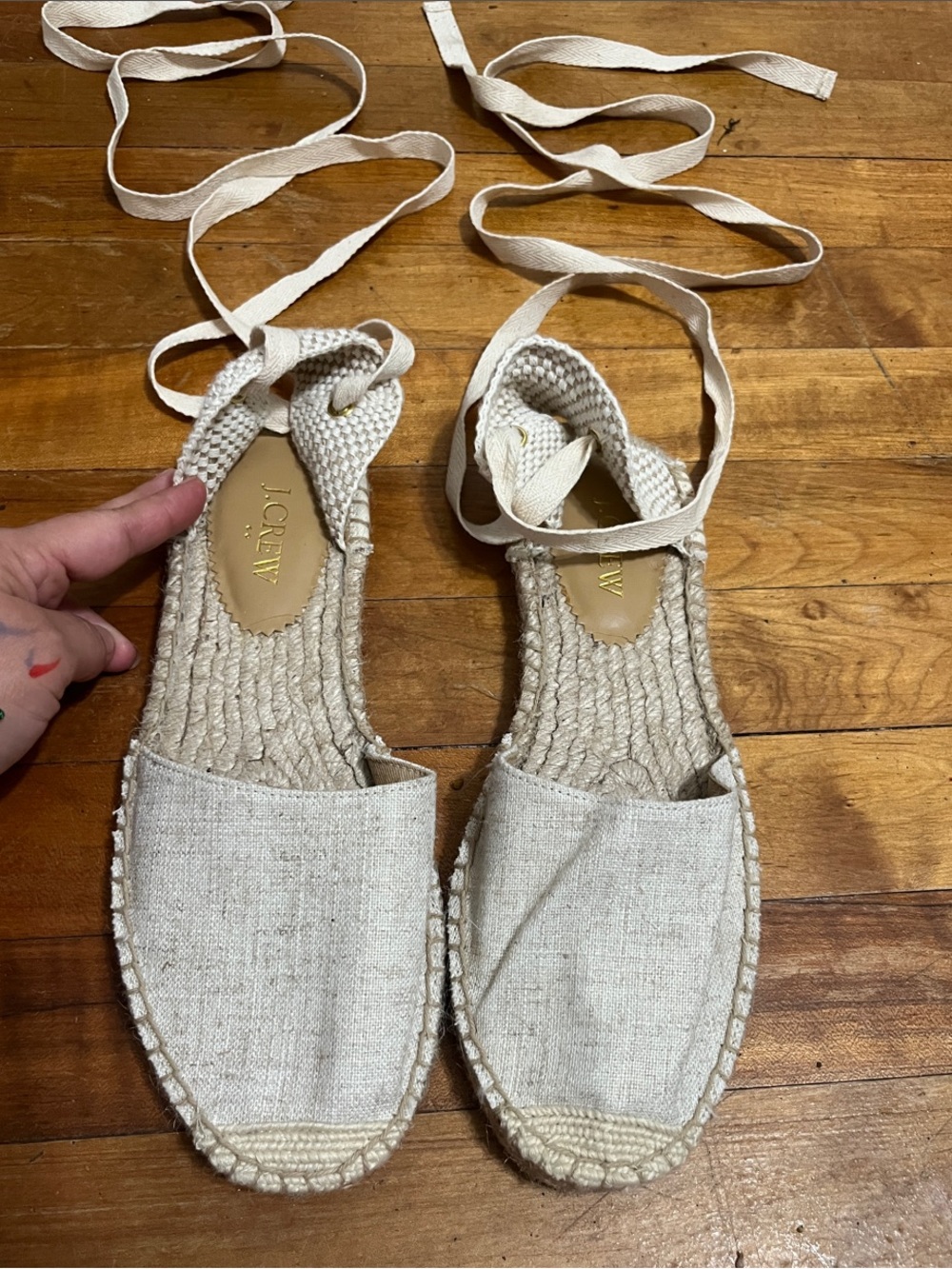 J. Crew Cream Linen Lace-Up Espadrille Flats